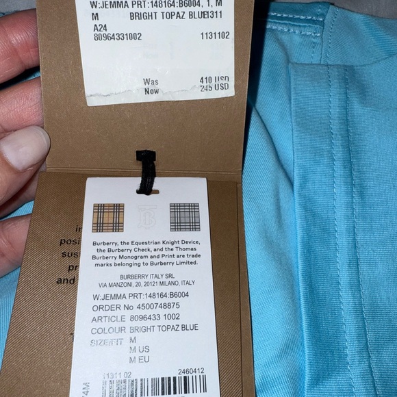 Burberry Light Blue Tee with White Logo - Picture 6 of 8
